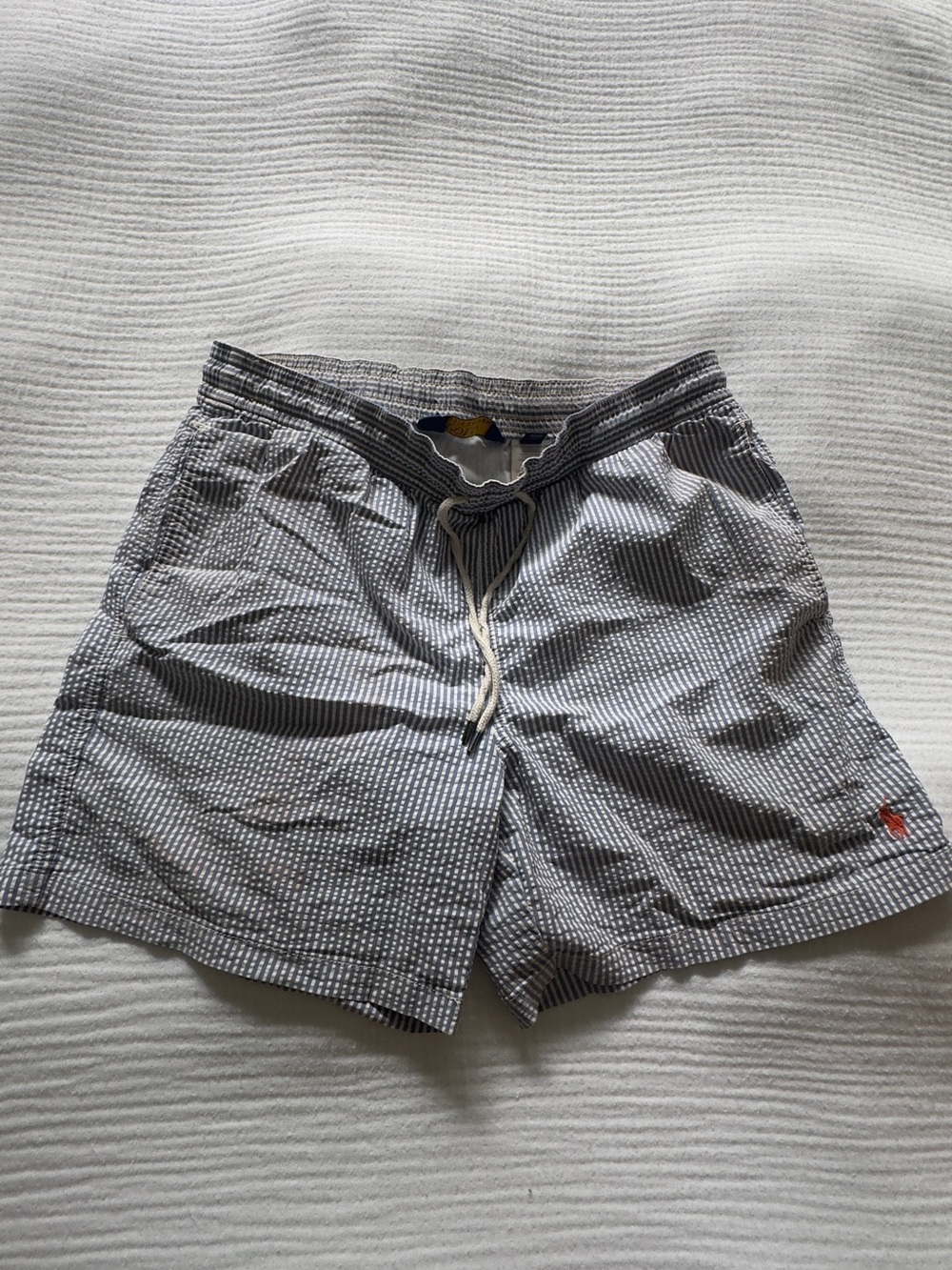 Polo by Ralph Lauren Blue and White Seersucker Swim Trunks